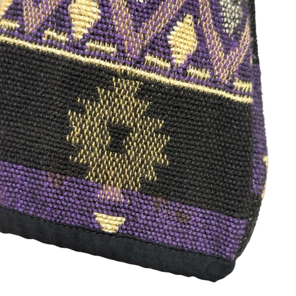 Vintage 90s Fiorlini Black Purple Print 100% Cotton Aztec Woven Blazer Jacket - Picture 8 of 15